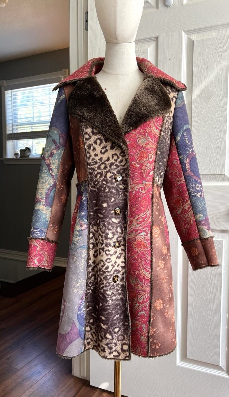 PURA VIDA Vintage Y2K Patchwork Leopard Rose Paisley Faux Fur Coat M Penny Lane